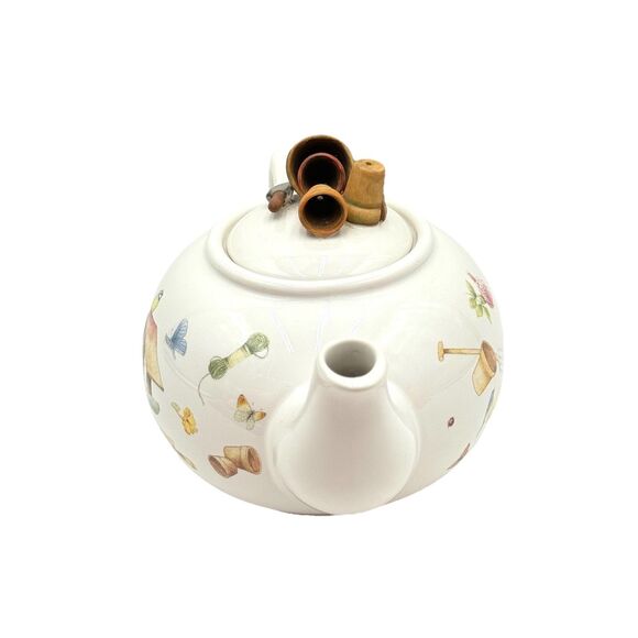 Marjolein Bastin Hallmark Teapot Birdhouse Birds Bees Butterfly w Flowerpot Lid - Picture 2 of 10